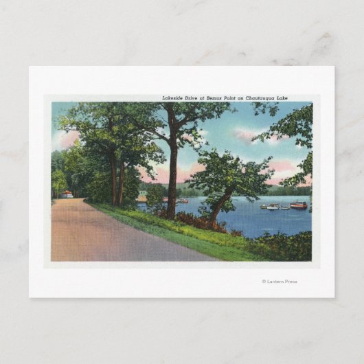 Carte Postale Vue sur Lakeside Drive le long du lac Chautauqua (Devant)