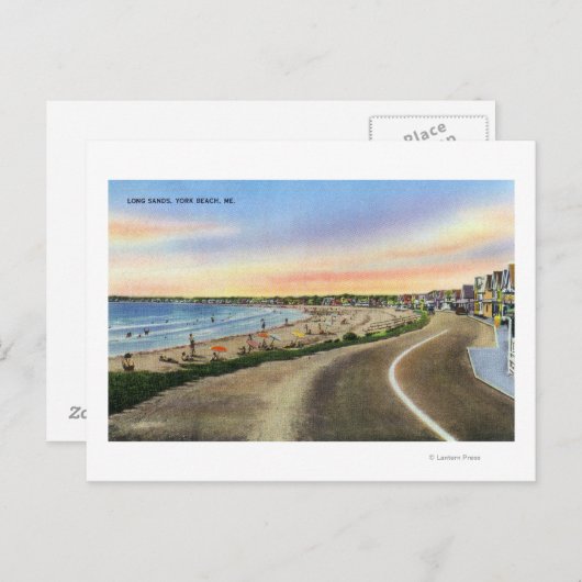 Carte Postale Vue sur le Long Sands à York Beach (Devant / Derrière)