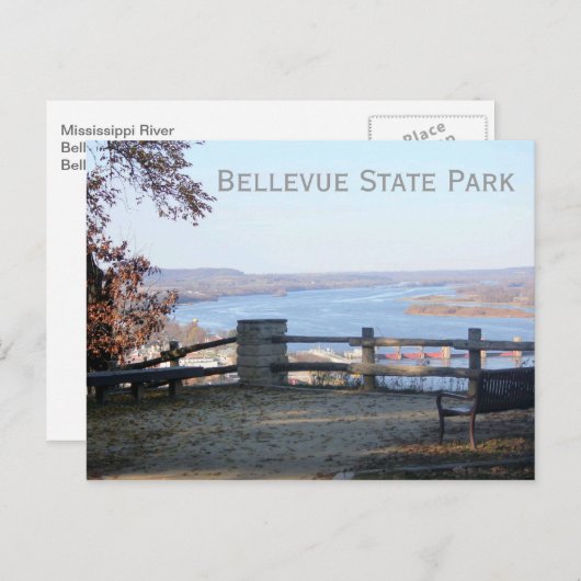 Carte Postale Vue sur le Mississippi, Bellevue State Park, Iowa (Devant / Derrière)