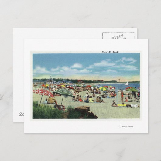 Carte Postale Vue sur une plage de Craigville bondée (Devant / Derrière)