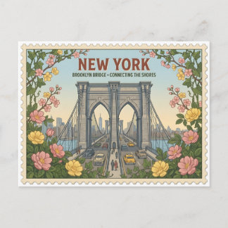 Carte Postale Vue vintage de la skyline de New York avec le pont