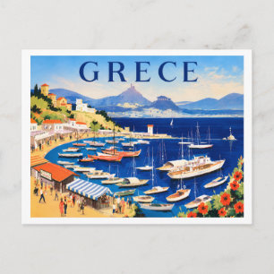 Carte Postale Vue vintage du port grec avec l'Acropole