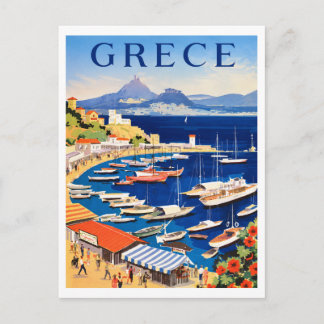 Carte Postale Vue vintage du port grec avec l'Acropole