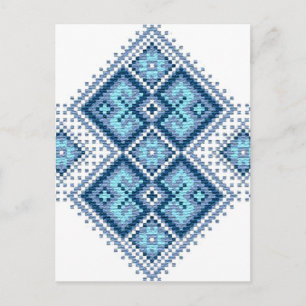 Carte Postale Vyshyvanka bleu ukrainien broderie