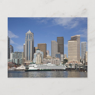 Carte Postale WA, Seattle, panorama de Seattle avec ferry