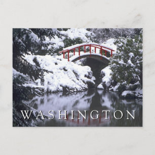 Carte Postale WA, Seattle, Pont de lune et étang après l'hiver