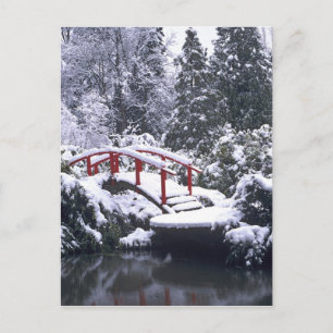 Carte Postale WA, Seattle, Pont de lune et étang après l'hiver