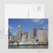 Carte Postale WA, Seattle, Seattle skyline avec ferry boat (Devant / Derrière)