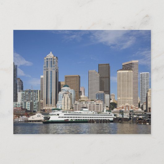 Carte Postale WA, Seattle, Seattle skyline avec ferry boat (Devant)