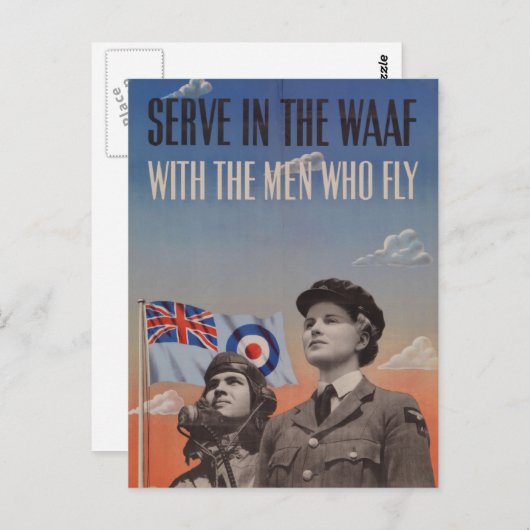 Carte Postale WAAF en uniforme avec pilote à côté d'elle (Devant / Derrière)