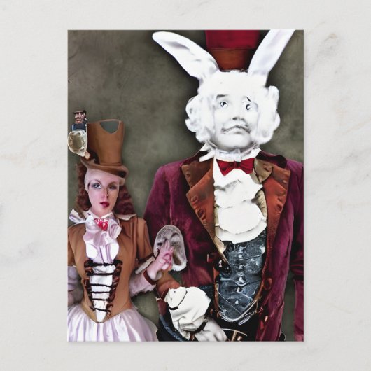 Carte postale Wacky Wierd Steampunk Alice et Rabbi (Devant)