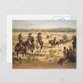 Carte Postale Wagon Train peinture vintage (Devant / Derrière)