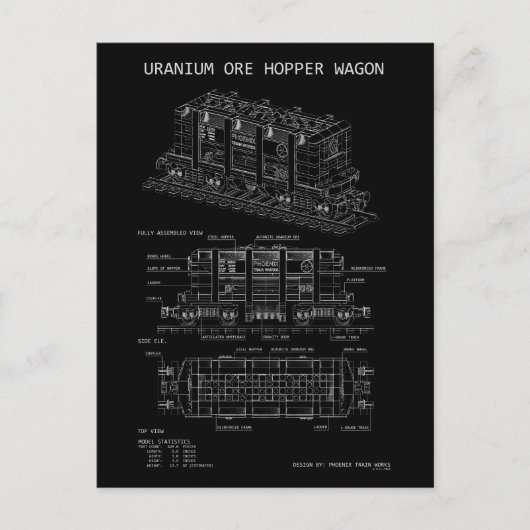 Carte Postale Wagon-trémie à minerai d'uranium PTW "Plan" (Devant)