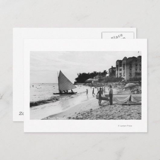 Carte Postale Waikiki Beach et Bateaux Honolulu (Devant / Derrière)