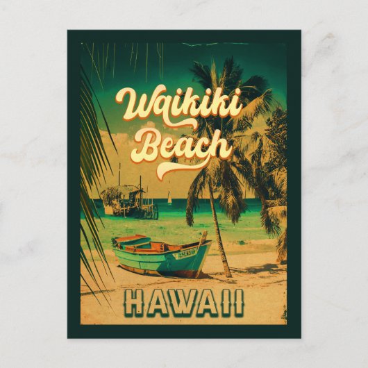 Carte Postale Waikiki Beach Hawaii Palmiers Vintages Souvenir (Devant)