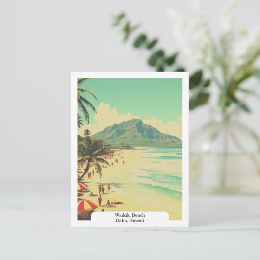 Carte Postale Waikiki Beach, Oahu, Hawaii Voyage Rétro (Debout devant)