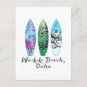 Carte Postale Waikiki Beach Oahu Watercolor Surboards (Devant)