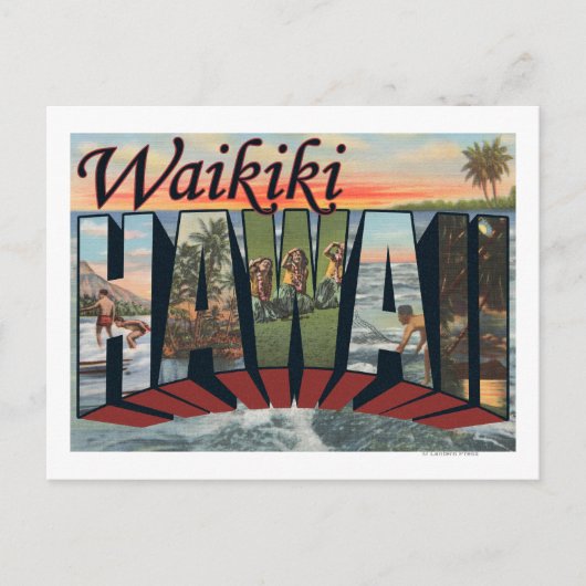 Carte Postale Waikiki, Hawaii - Scènes de grandes lettres (Devant)