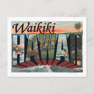 Carte Postale Waikiki, Hawaii - Scènes de grandes lettres
