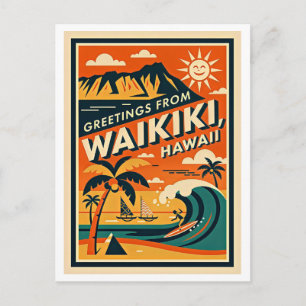 Carte Postale Waikiki Hawaii Voyage Rétro