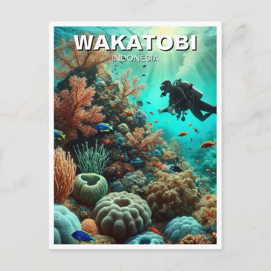 Carte Postale Wakatobi Indonésie Scuba Diver (Devant)