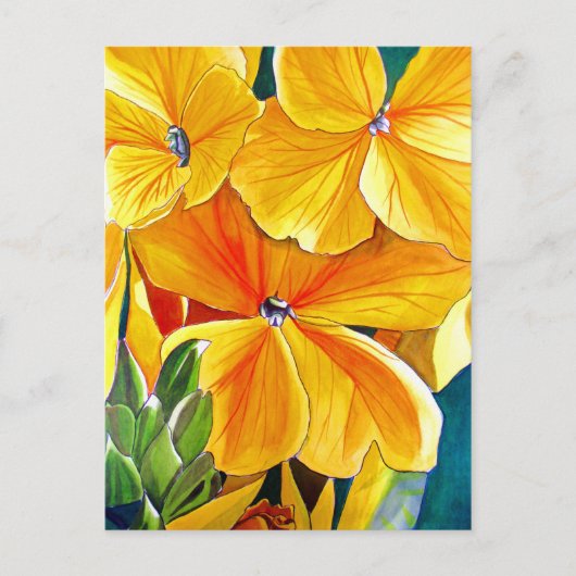 Carte Postale Wallflower originale aquarelle art floral (Devant)