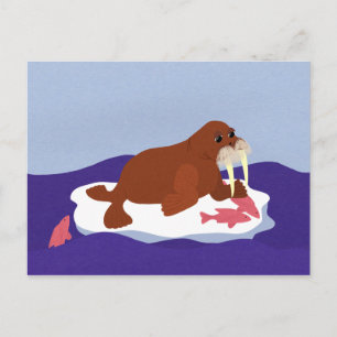 Carte Postale Walrus sur Iceberg avec Poisson