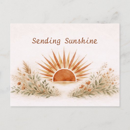 Carte Postale Warm Terracotta Boho Sunburst Botanical (Devant)