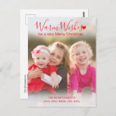 Carte Postale Warm Warm Wire Modern Rouge Script Photo Noël (Devant / Derrière)