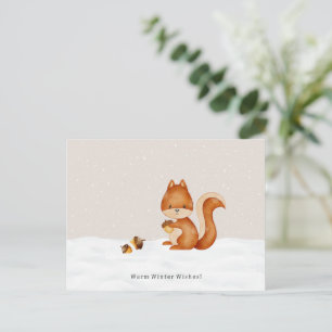 Carte Postale Warm Winter Wishes Cute Squirrel In The Snow Card