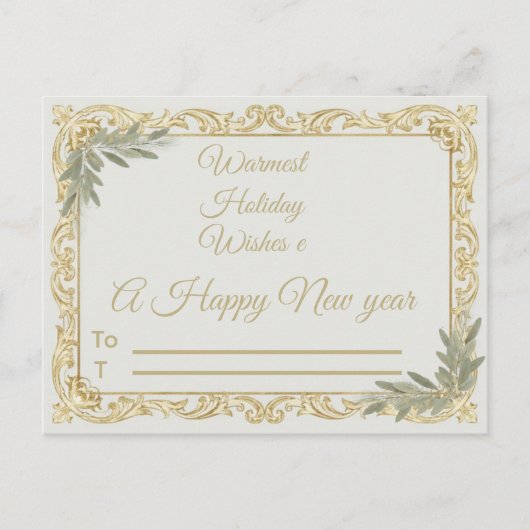 Carte Postale Warmest Wishes Elegant Gold and Sage Holiday Postc (Devant)