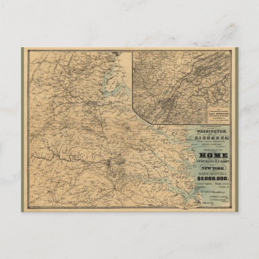 Carte Postale Washington à Richmond Civil War Map (1864) (Devant)