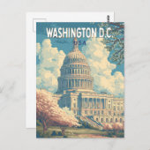Carte Postale Washington DC Capitole Voyage Art Rétro (Devant / Derrière)