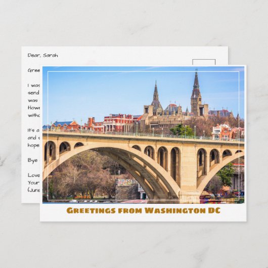 Carte Postale Washington DC Georgetown avec Pont (Devant / Derrière)