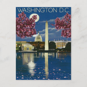 Carte Postale Washington DC la nuit, maison blanche, printemps