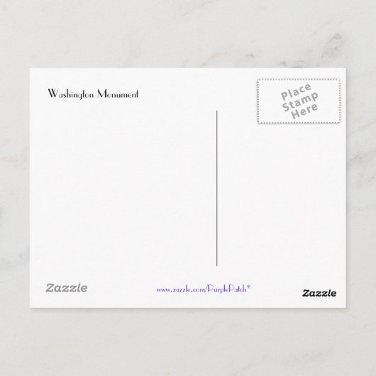 Carte postale Washington Monument (Dos)