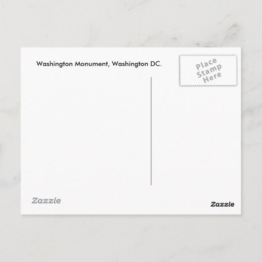 Carte postale Washington Monument (Dos)