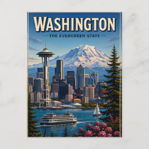 Carte Postale Washington Seattle Skyline Montagne Front de mer