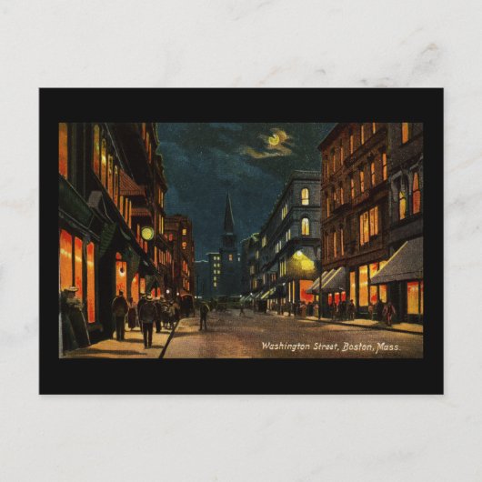Carte Postale Washington St Boston MA la nuit (Devant)