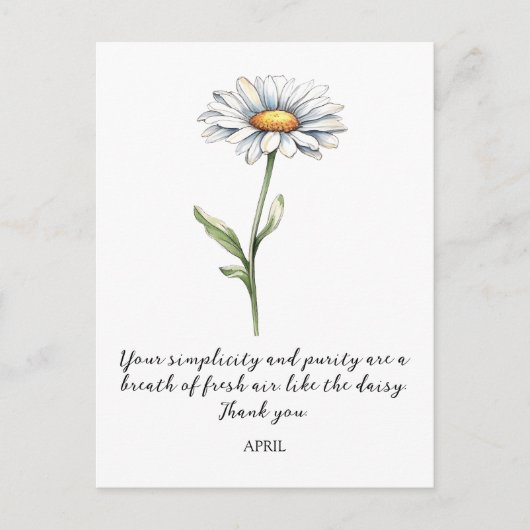 CARTE POSTALE WATERCOLOR APRIL DAISY BIRTH FLOWER POSTCARD (Devant)