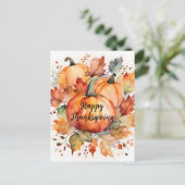 Carte Postale Watercolor Automne Citrouille récolte Thanksgiving (Debout devant)