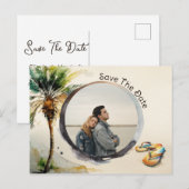 Carte Postale Watercolor Beach Enregistrer la date (Devant / Derrière)