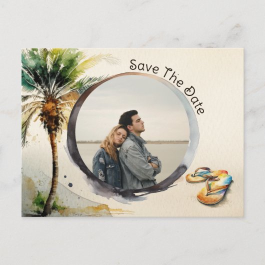 Carte Postale Watercolor Beach Enregistrer la date (Devant)