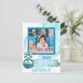 Carte Postale Watercolor Blue Glitter Foil | PHOTO (Debout devant)