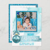 Carte Postale Watercolor Blue Glitter Foil | PHOTO (Devant / Derrière)