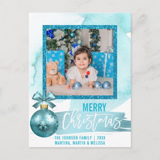 Carte Postale Watercolor Blue Glitter Foil | PHOTO (Devant)