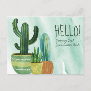 Carte Postale Watercolor Cactus Bonjour Salutation personnalisée