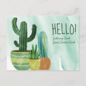 Carte Postale Watercolor Cactus Bonjour Salutation personnalisée (Devant)