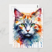 Carte Postale Watercolor Cat Multicolor Splash art (Devant / Derrière)