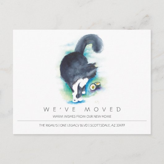 Carte Postale Watercolor Cat New Home Moving Faire-part (Devant)